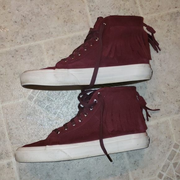 Vans suede fringed burgundy hightop sneakers - Picture 9 of 12